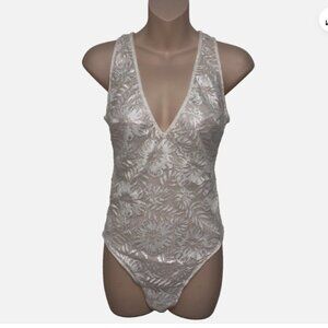 Victoria’s Secret Lingerie Teddy Bodysuit White Sz M- Metallic Shimmer Foil